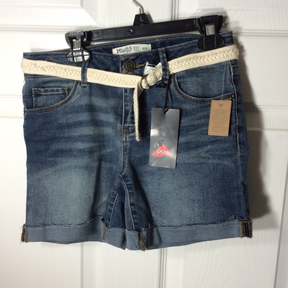 Girls Mudd Jeans Belted Denim Midi Shorts